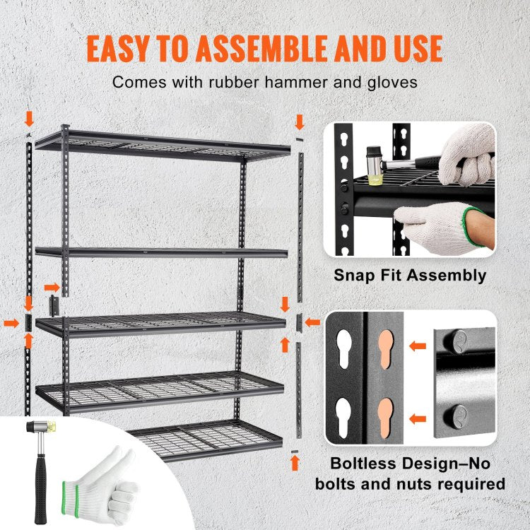 Storage Shelving Unit, 5 Tier Adjustable, 2000 Lbs Capacity, Heavy Duty Garage Shelves Metal Organizer Wire Rack, Black, 60" L X 24" W X 78" H For Kitchen Pantry Basement Bathroom Laundry Closet