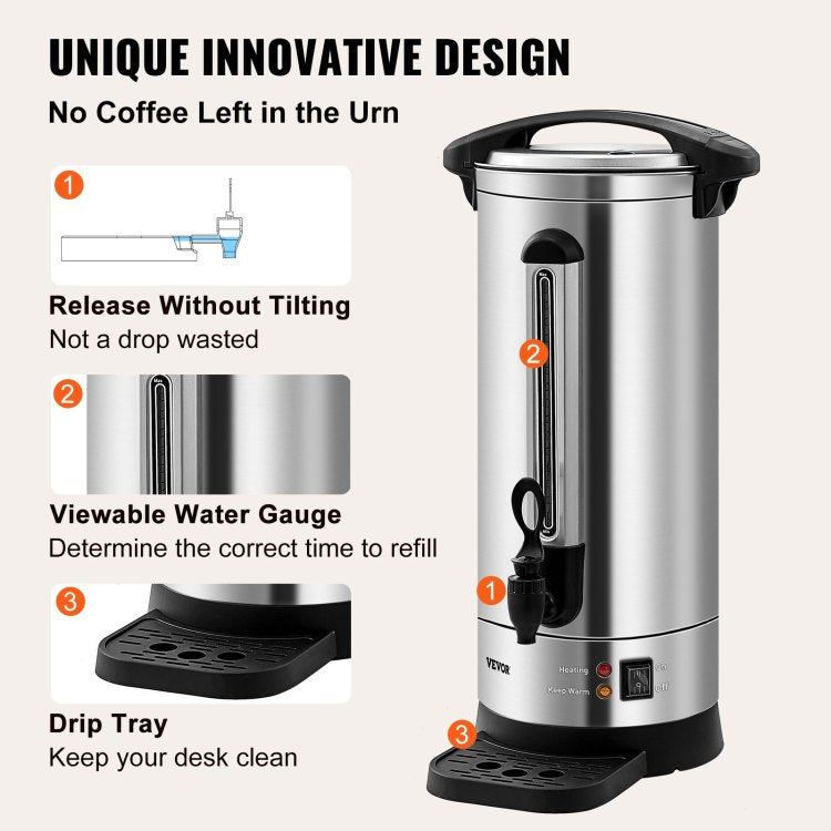 Commercial Coffee Urn 110 Cup Stainless Steel Coffee Dispenser Fast Brew