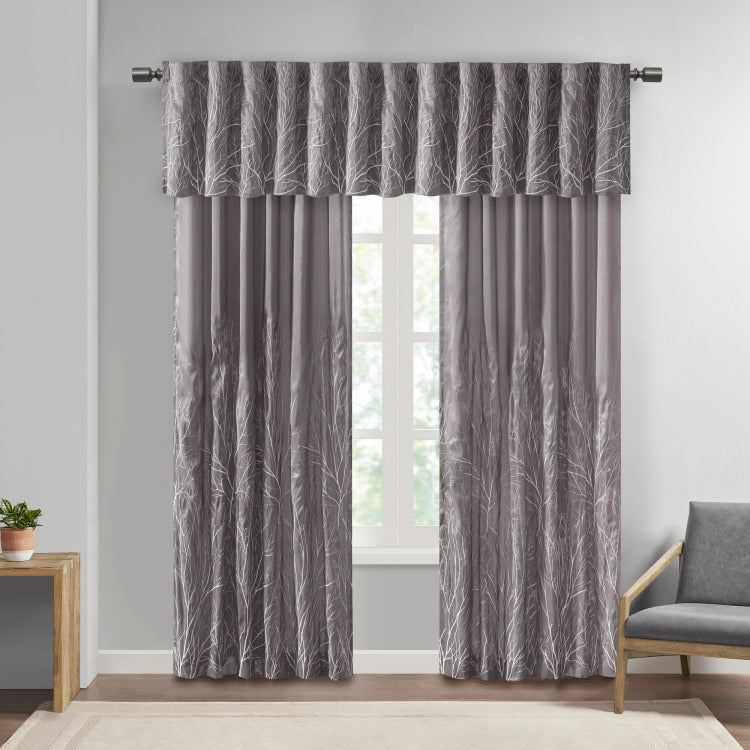 Faux Silk Embroidered Window Valance Grey 50X18"