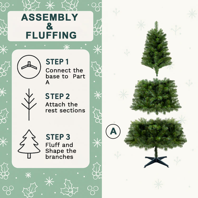 6Ft Unlit Artificial Christmas Tree With 490 Tips, Pvc Full Branches, Classic Green Holiday Tree With 4 Leg Plastic Stand For Indoor Home Decoration