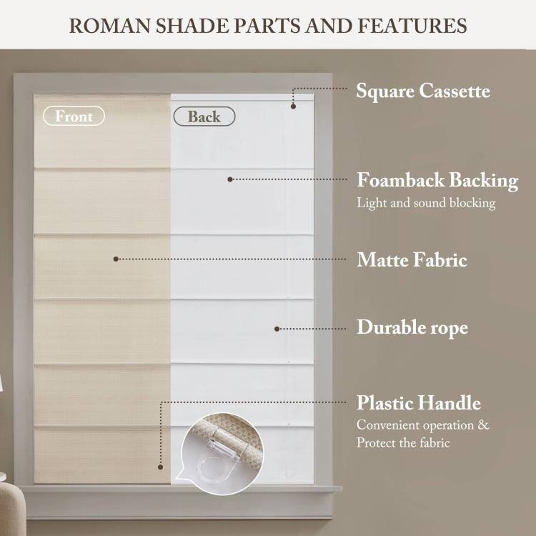 1Pc 39X64" Cordless Roman Blind Fabric