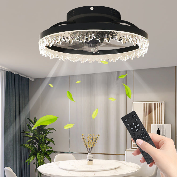 Smart Silent Elegant Black With Light 16 Inch Flush Mount Led Chandelier With 5 Invisible Blades, Remote Control & Timer, Dimmable Lighting For Bedroom, Living Room, Dining Room