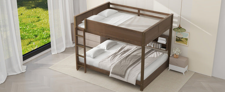 Queen Over Queen Bunk Bed With Storage Cabinets And Usb Ports, Antique Wood Color