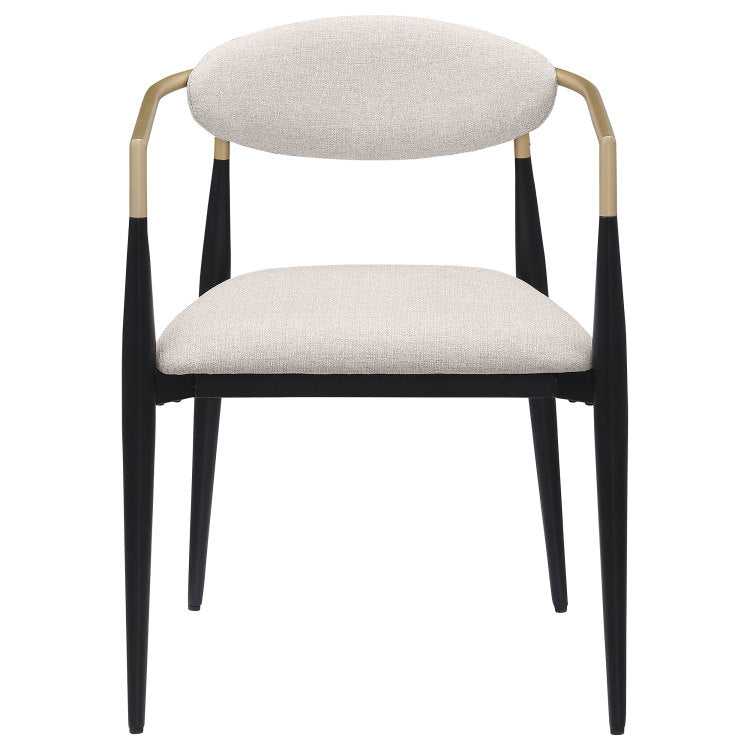 Mistra Beige Fabric Upholstered Dining Arm Chair Set Of 2