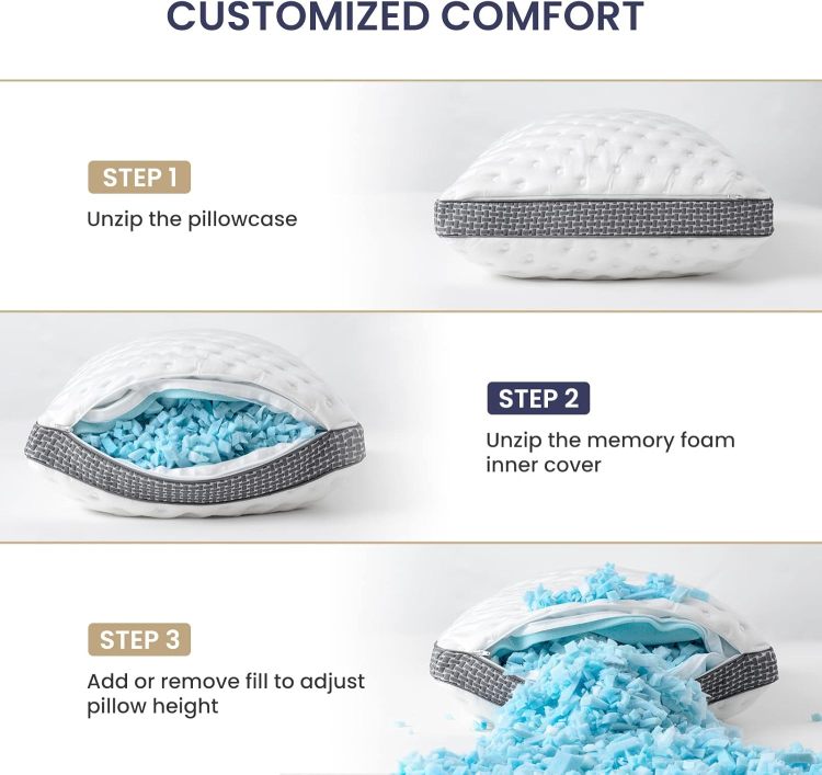 Cooling Pillow Queen Size Set Of 2, Cooling Gel Memory Foam Bed Pillow, Medium Firm Pillow For Sleeping, Cooling & Smooth Washable Cover, Certipur Us Certified
