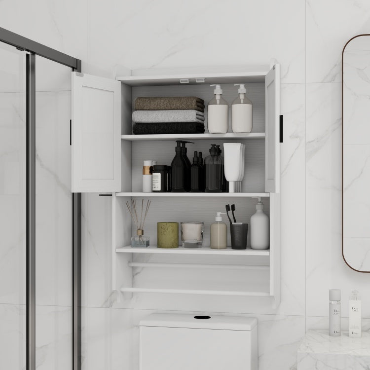Bathroom Wall Cabinet With Doors,Adjustable Shelf,Towel Bar And Paper Holder, Over The Toilet Storage Cabinet, Medicine Cabinet For Bathroom White