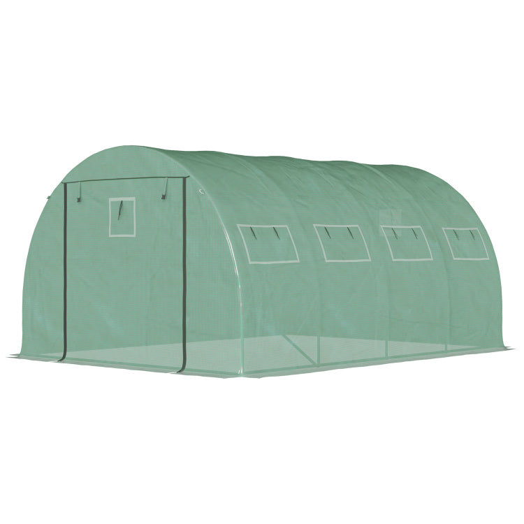 Outsunny 13' X 10' X 6.5' Walk In Tunnel Greenhouse With 2 Zippered Mesh Doors & 10 Mesh Windows, Upgraded Gardening Plant Hot House With Galvanized Steel Hoops, Green