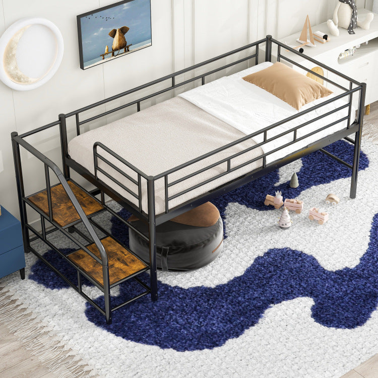 Mid Loft Bed With Storage Stairs, Twin, Black