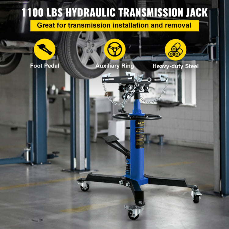 Transmission Jack, 33" 67" High Lift, 1100 Lbs Hydraulic Telescoping Transmission Jack, 2 Stage Floor Jack Stand 1 2 Ton Capacity With Foot Pedal, 360 Swivel Wheel, Garage Shop Lift Hoist