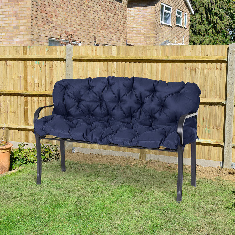 Outsunny Tufted Bench Cushions For Outdoor Furniture, 3 Seater Replacement For Swing Chair, Patio Sofa Couch, Overstuffed, Includes Backrest, Dark Blue