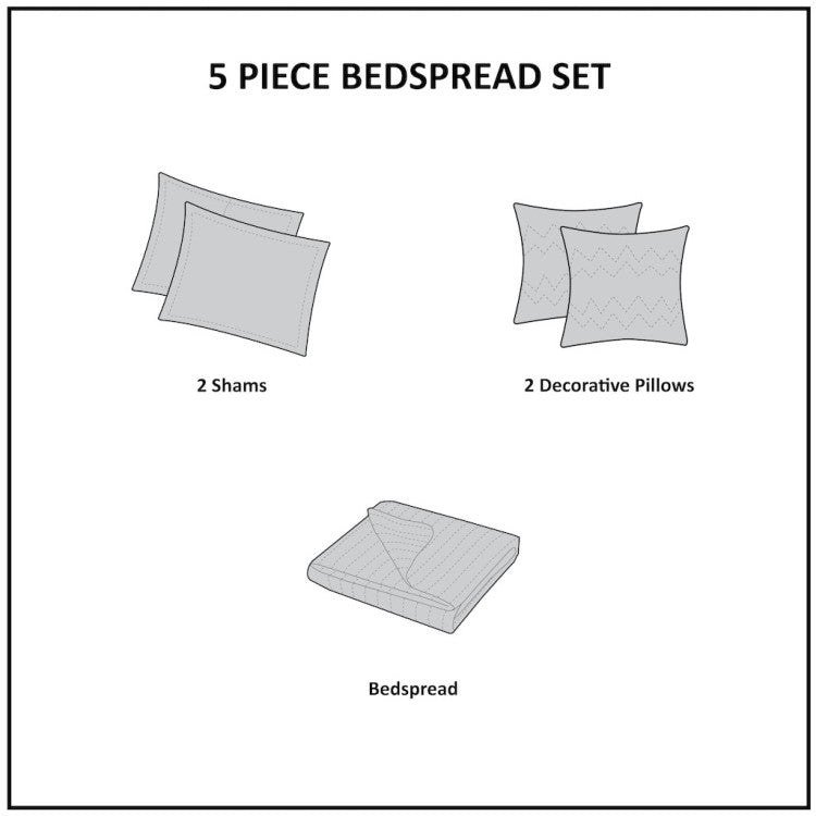 5 Piece Reversible Jacquard Bedspread Set Red Queen