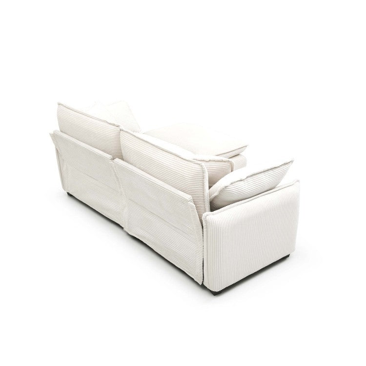 Warm And Cozy Living Room Sofa With 4 Pillows Upholstered Large Deep Seat 2 Seater Sofa For Living Room, Beige Corduroy