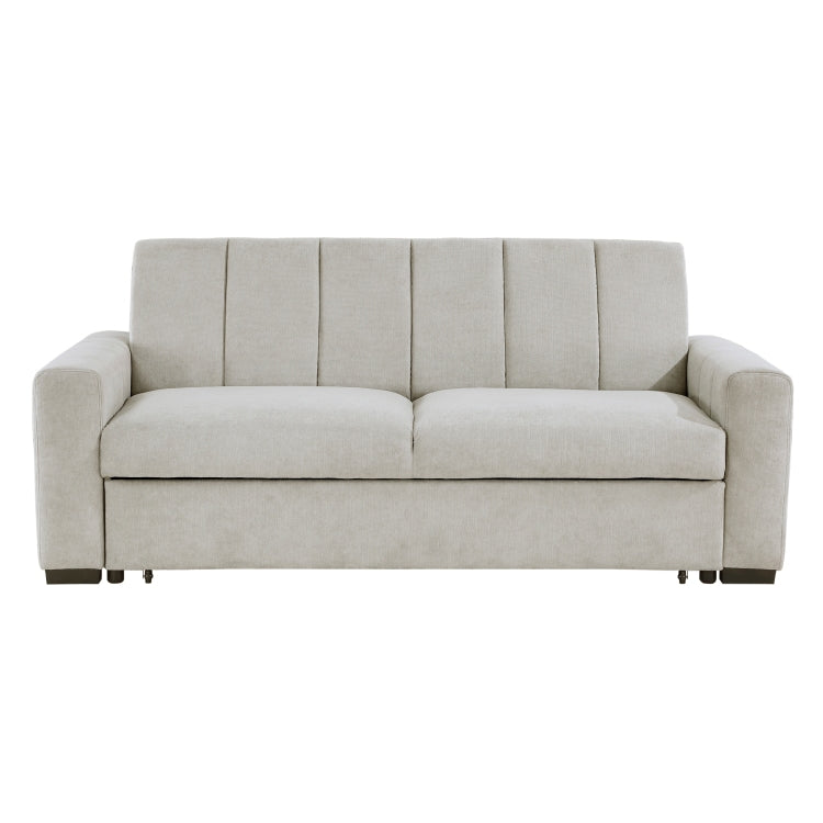 Transitional Style Convertible Sofa With Pull Out Bed Light Gray Upholstery Solid Wood Living Room Furniture 1Pc