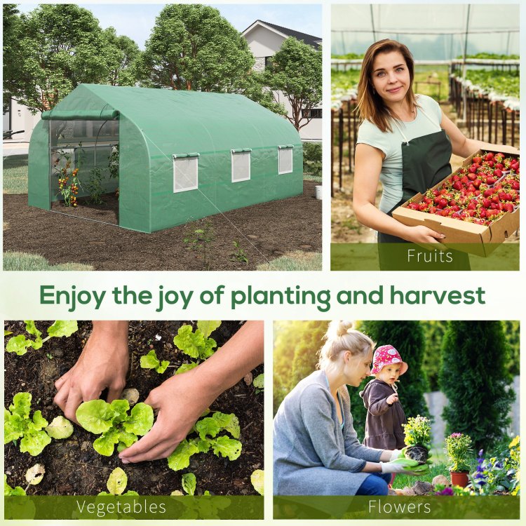 Outsunny 11.5' X 10' X 7' Walk In Greenhouse, Tunnel Green House With Zippered Mesh Door And 6 Mesh Windows, Gardening Plant Hot House With Galvanized Steel Frame, Green