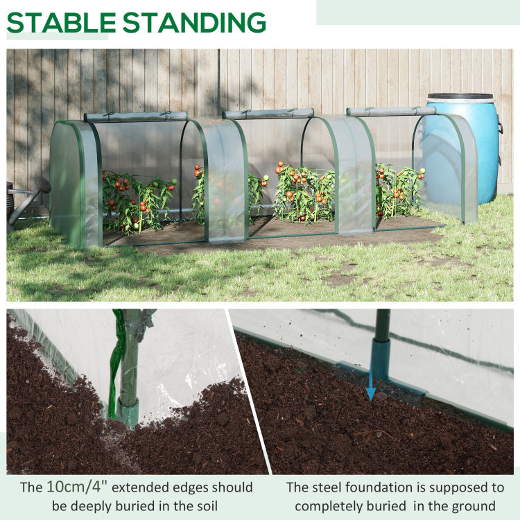 Outsunny 10' X 3' X 2.5' Mini Greenhouse, Portable Tunnel Green House With Roll Up Zippered Doors, Uv Waterproof Cover, Steel Frame, Clear