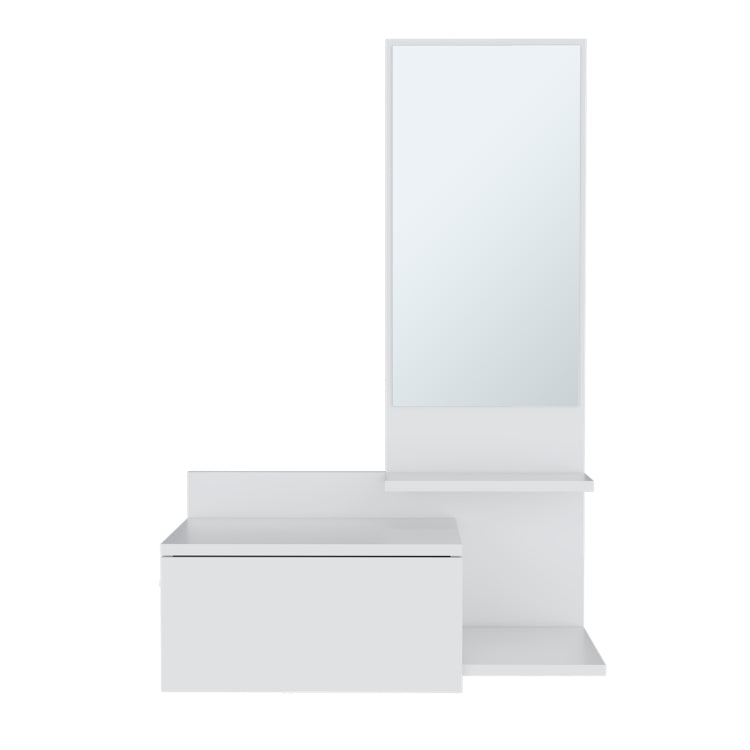 Vienna 23.6" Wide 3 Tier Shelf Floating Mirror Console Table, Full Extension Drawer White