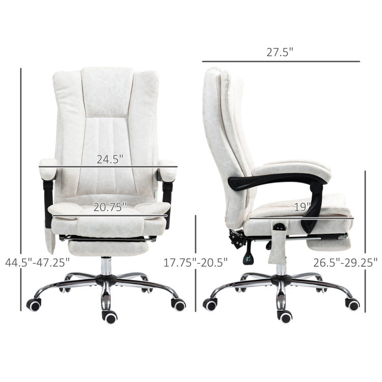 Massage Office Chair , Reclining Computer Chair With Adjustable Height And Footrest,White