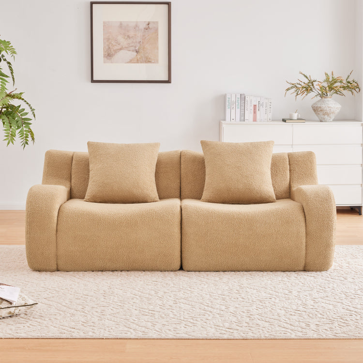 Soft Teddy Fabric Boneless Sofa,No Assembly Required Streamlined Design,Anti Slip Design 32D High Density Sponge Fits Living Rooms Bedrooms,Camel