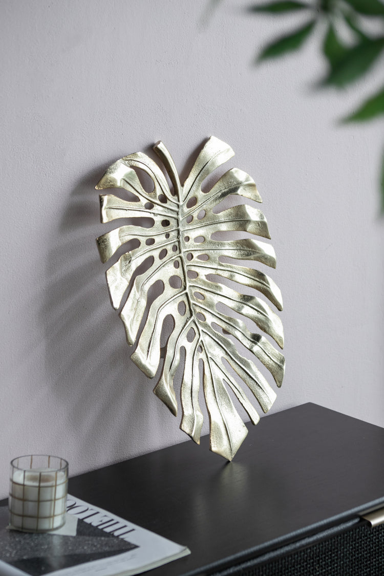 24.8X17.3X2" Gold Monstera Leaf Wall D Cor