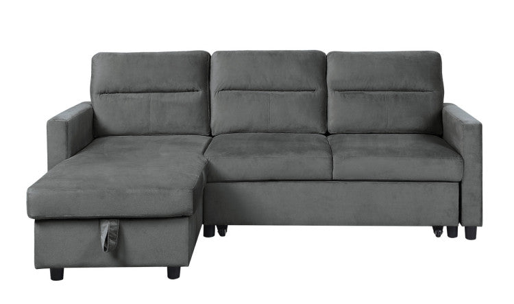 Iride 81.5"W Dark Gray Velvet Reversible Sleeper Sectional Sofa With Storage Chaise And Side Pocket