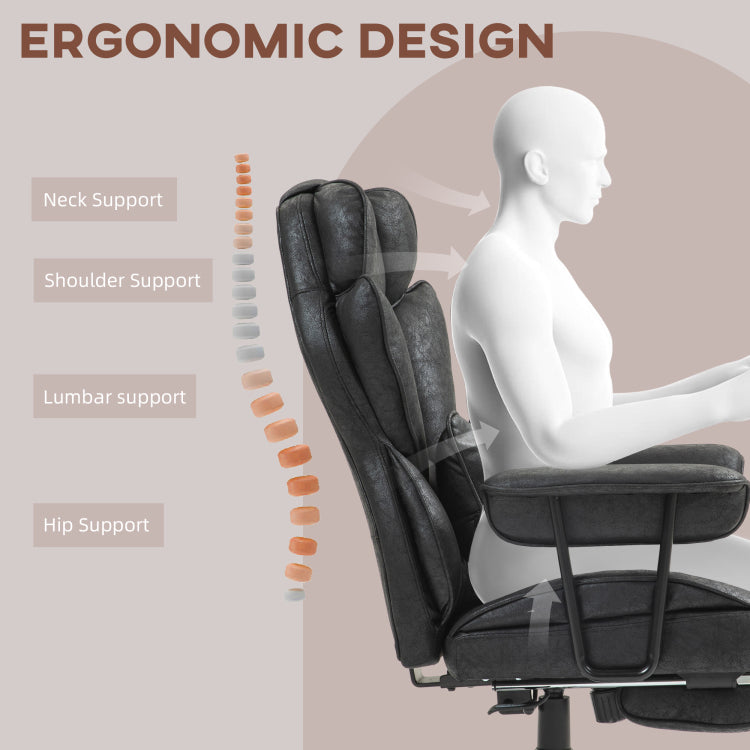 Homcom Massage Executive Office Chair With 6 Vibration Points, 400Lbs Heated Big And Tall Office Chair With Foot Rest And Lumbar Support, Microfiber Reclining Computer Desk Chair, Black