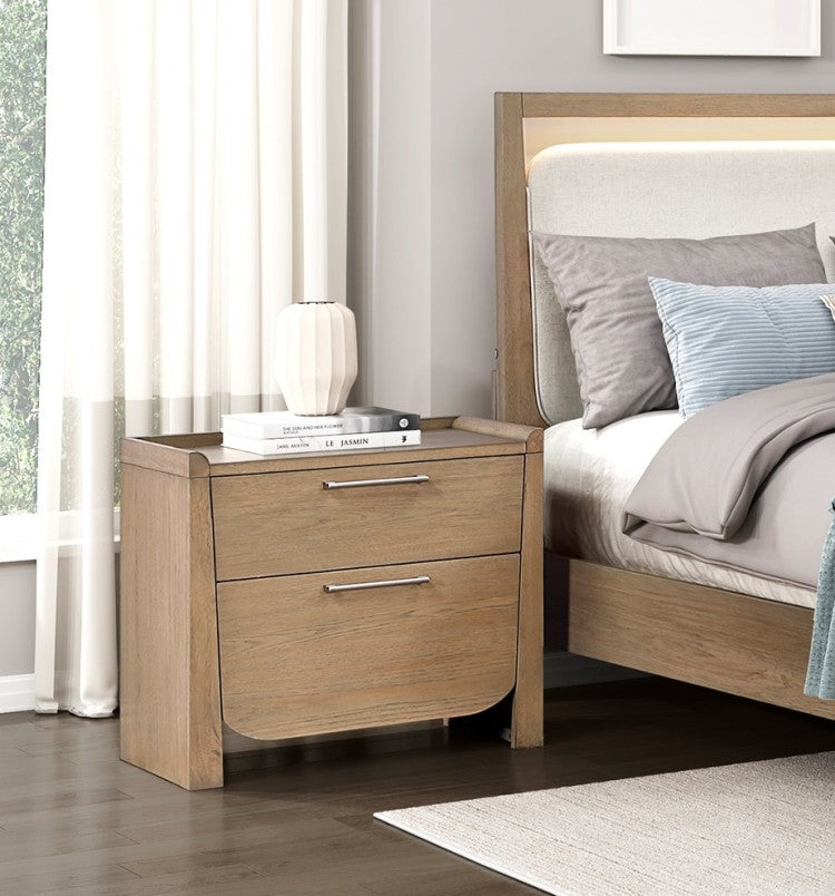 1Pc Modern Light Brown Finish Nightstand With Storage Drawers Wooden Bedroom Furniture Stunning Design