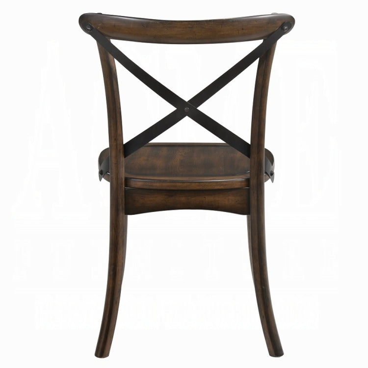 Dark Oak Finish Dining Side Chairs Set Of 2 Wooden Kitchen Furniture X Design Metal Accent Black