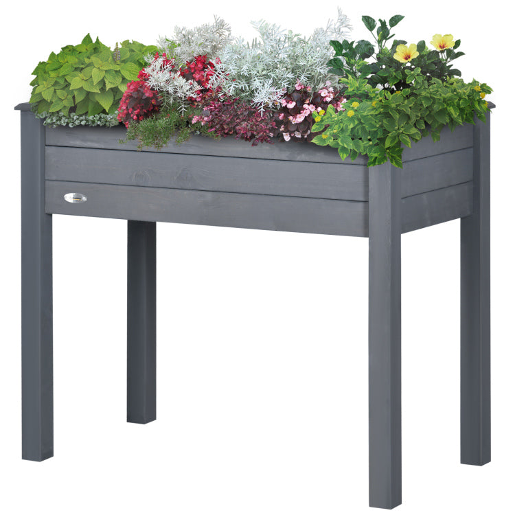 Outsunny Raised Garden Bed With Legs, 34" X 18" X 30", Elevated Wooden Planter Box, Self Draining With Bed Liner For Vegetables, Herbs, And Flowers Backyard, Patio, Balcony Use, Dark Gray
