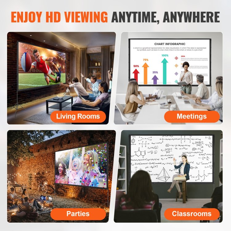 Projector Screen With Stand, 150 Inch 16:9 4K 1080 Hd Outdoor Movie Screen With Stand, Wrinkle Free Projection Screen With Tripods And Carry Bag, For Home Theater Cinema Backyard Movie Night