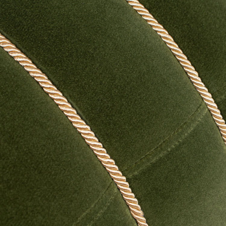 Edward 17.5" Round Upholstered Ottoman With Bullion Fringe, Olive Green Performance Velvet