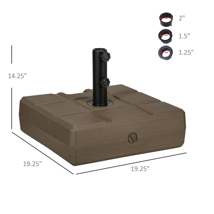 Outsunny 88 Lbs. Fillable Umbrella Base With Steel Umbrella Holder For 1.25", 1.5" Or 2" Umbrella Poles, Square & Reversible Heavy Duty Market Umbrella Stand, Brown