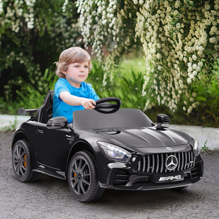 Qaba Mercedes Benz Amg Gtr Licensed 12V Kids Ride On Car, Battery Powered Kids Electric Car With Remote Control, Transport Wheels, Soft Start, Lights, Music, Horn & 3 Speeds For 3 6 Years, Black