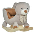 Qaba Kids Rocking Horse, Bear Shaped Plush Toddler Ride On Horse With Sound, Wooden Base & Safety Belt For 18 36 Months, Gray