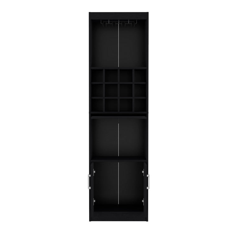 Pisek Bar Cabinet 5 Tier, Wine Cabinet, Liquor Cabinet, 12 Bottle Cubbies, 5 Shelves, Black