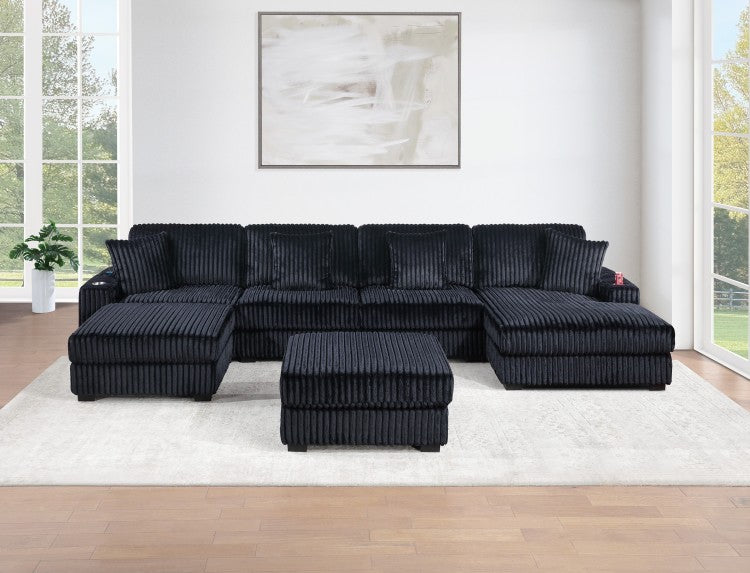 Black Fur Like Corduroy Armless Chair Modular 1Pc Chair W Pillow Living Room Furniture Modern Contemporary Style
