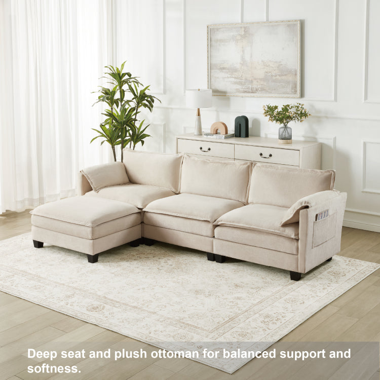 107 Inch L Shaped Sofa With Cotton Linen Velvet Texture, Corner Sofa With Storage Function On The Side, Suitable For Living Room, And Spacious Space,3 Seats Can Be Extended