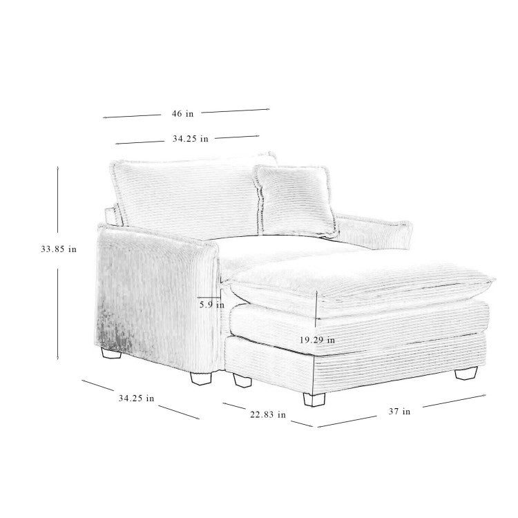 Single Deep Seat Sofa With Footstool With One Pillow, Suitable For Living Room And Bedroom, Club Multiple Occasions,White Corduroy