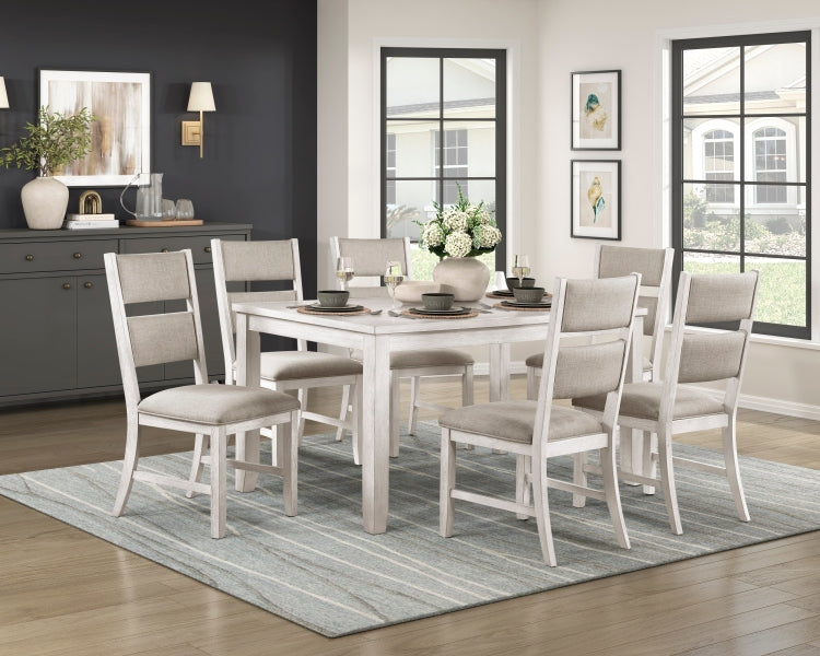 Modern Farmhouse Dining Side Chairs Set Of 2 Antique White Finish Upholstered Seat Back Wooden Furniture