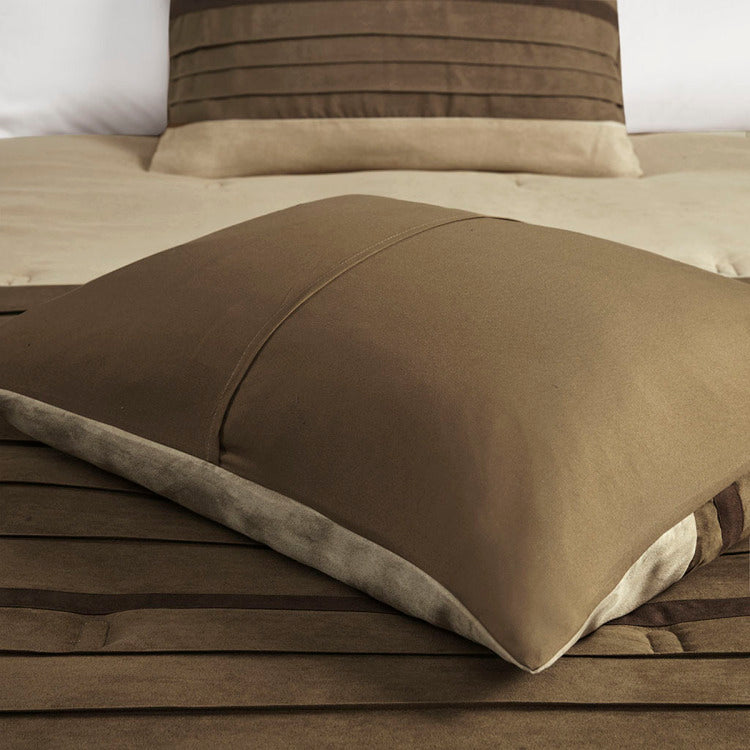 7 Pc Pieced Faux Suede Comforter Set Natural Full