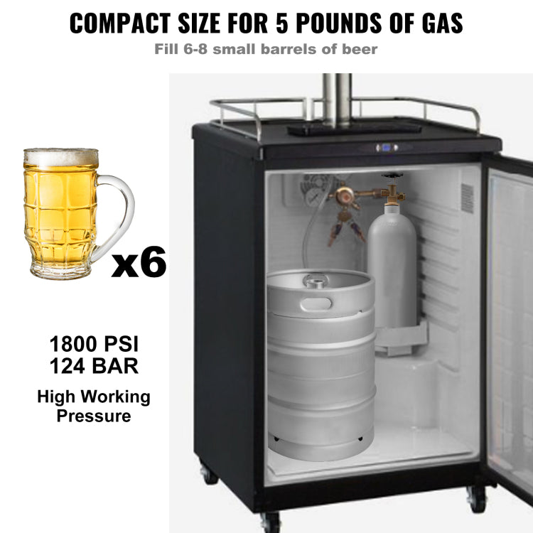 5 Lbs Co2 Tank Aluminum Gas Cylinder, Brand Co2 Cylinder With Gray Spray Coating, Co2 Tank With Cga320 Valve, For Draft Soda Beer