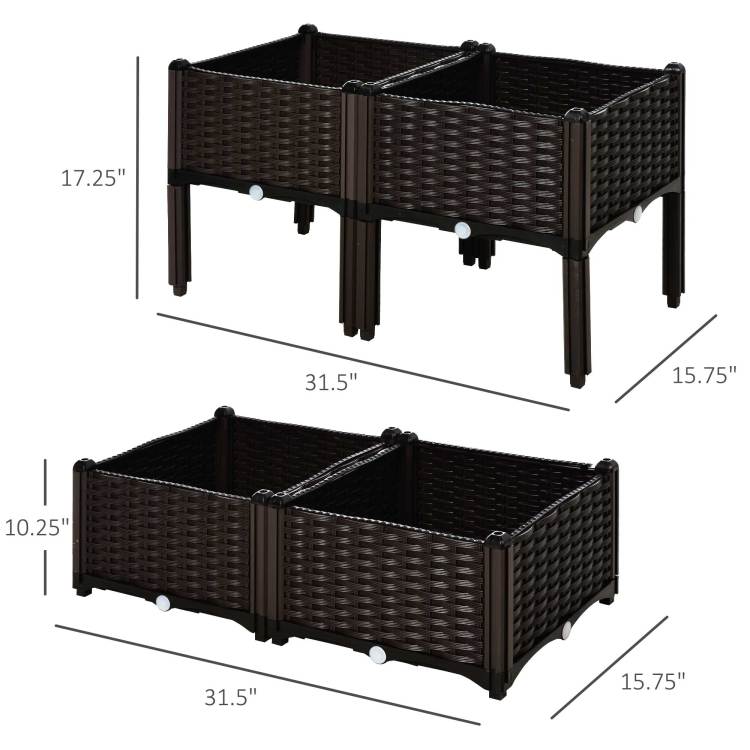 Outsunny 4 Piece Raised Garden Bed With Legs, Self Watering Planter Box Raised Bed To Grow Flowers, Herbs & Vegetables, Brown