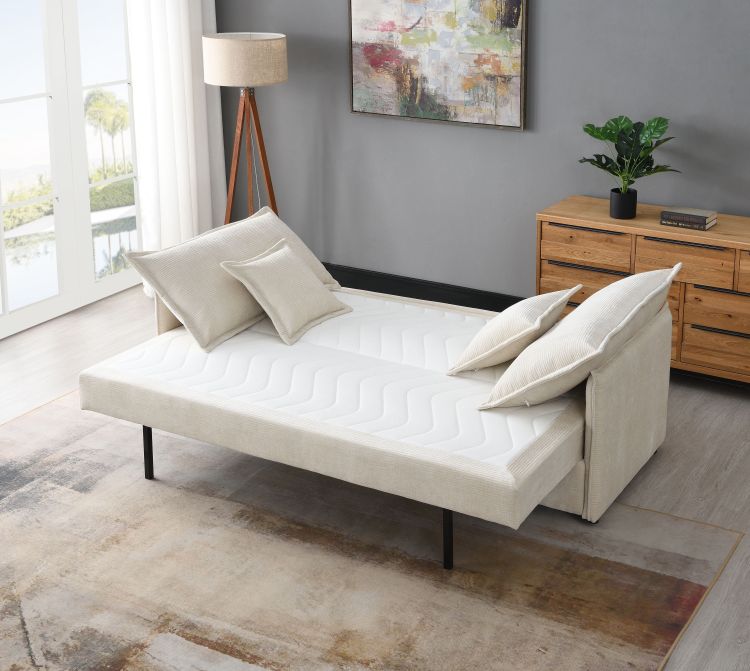 Elisea Beige Fabric Sleeper Sectional Sofa W 2 Toss Pillows