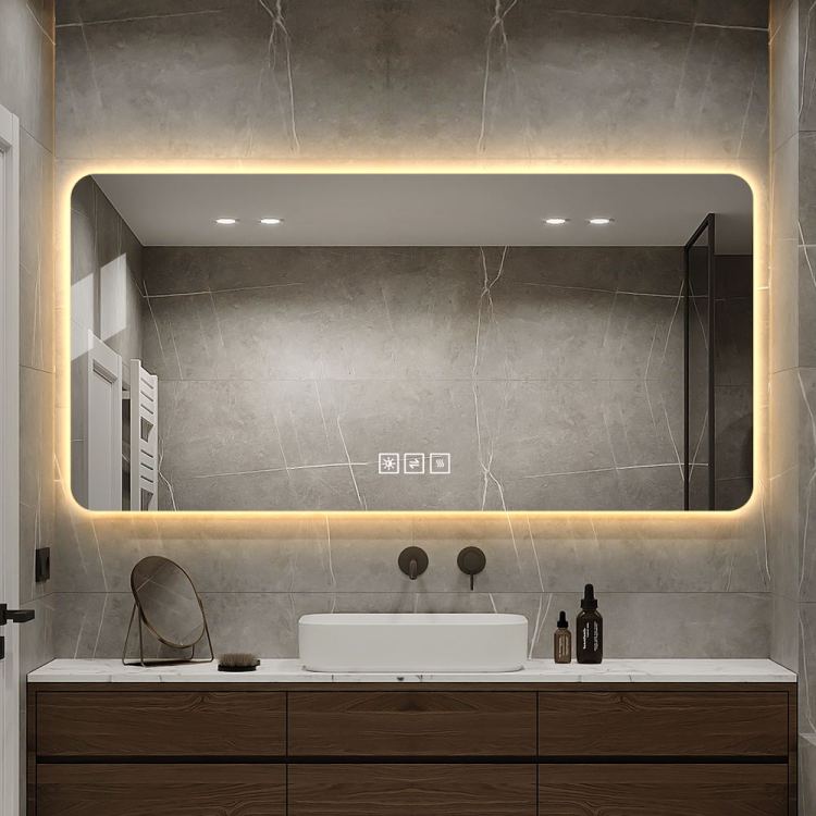 48*24In Led Bathroom Mirror, Corrosion Resistant, Three Color Dimmable, Backlit Mirror With One Touch Demist Function