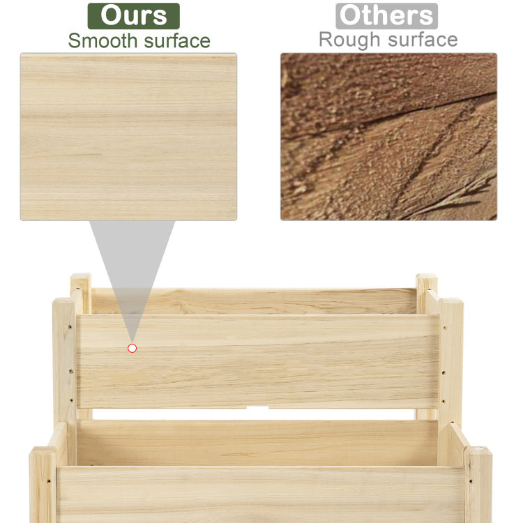Outsunny 34"X34"X28" Raised Garden Bed, 2 Tier Elevated Wood Planter Box For Backyard, Patio To Grow Vegetables, Herbs, And Flowers, Natural
