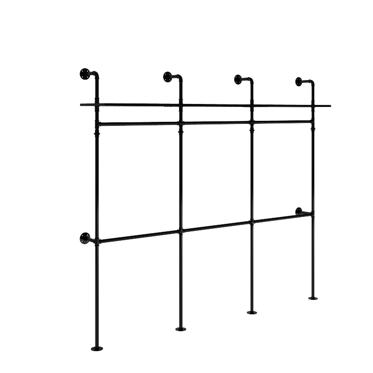 Industrial Pipe Clothing Rack, Reversible 118.3'' Clothes Rack For Hanging Clothes, Heavy Duty Garment Rack Closet Wardrobe Rack With Led Lights & Shelves, Walk In Closet System, Black Three