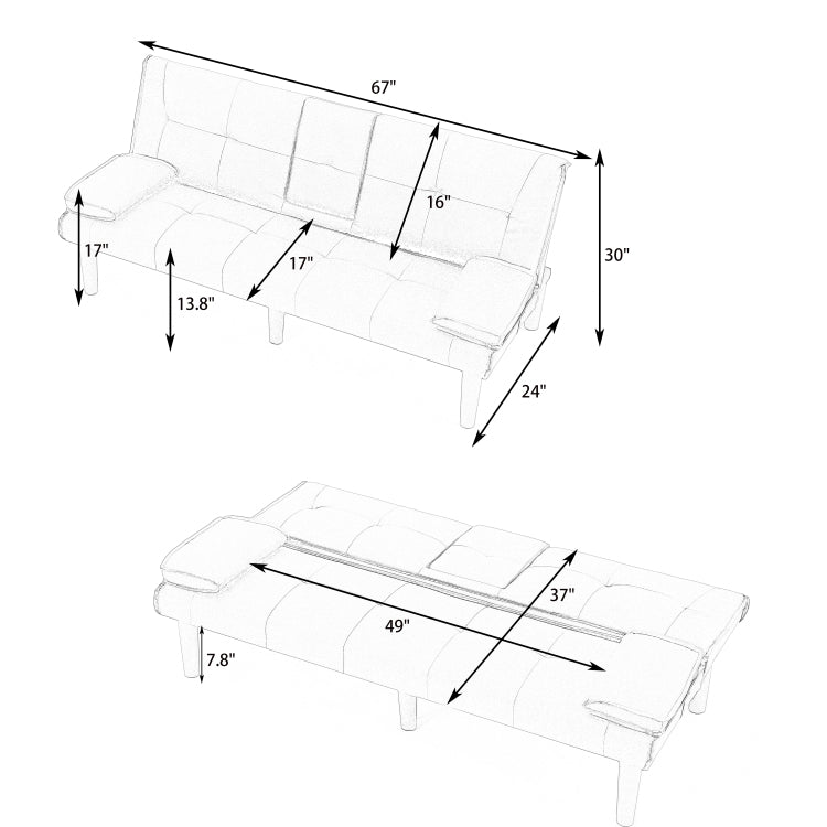 The 67 Inch Black Pvc Multi Functional Sofa Bed With A Foldable And Cup Holder Design Makes It Extremely Convenient To Turn The Living Room Into A Guest Room