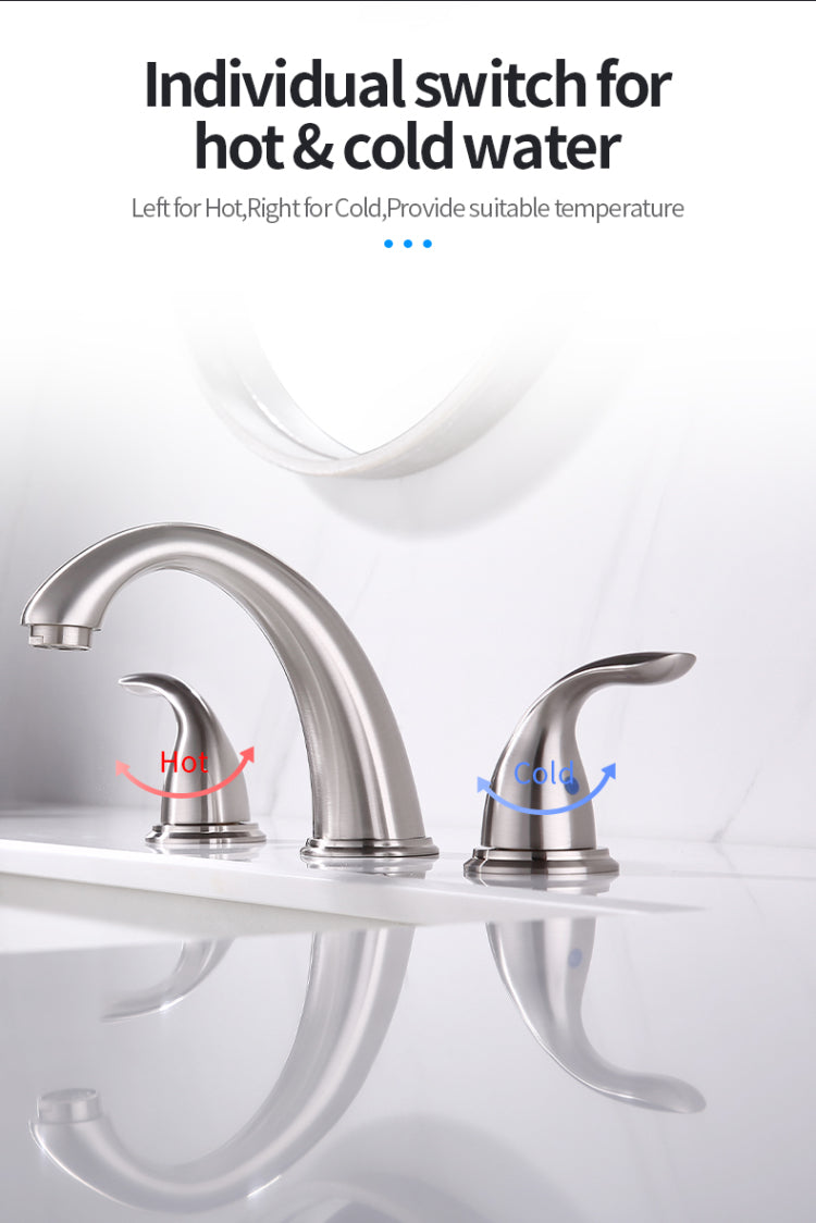 Brushed Nickel Widespread Bathroom Faucet, Waterfall Bathroom Faucets For Sink 3 Hole, 2 Handles Modern Vanity Faucet With Pop Up Drain Assembly And Lead Free Supply Hose,8 Inch