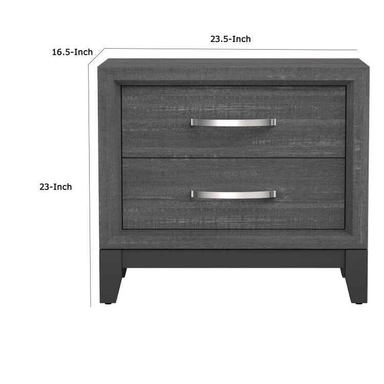 Erica Bedside Nightstand, 2 Drawers Chrome Bar Handles, Gray Wood