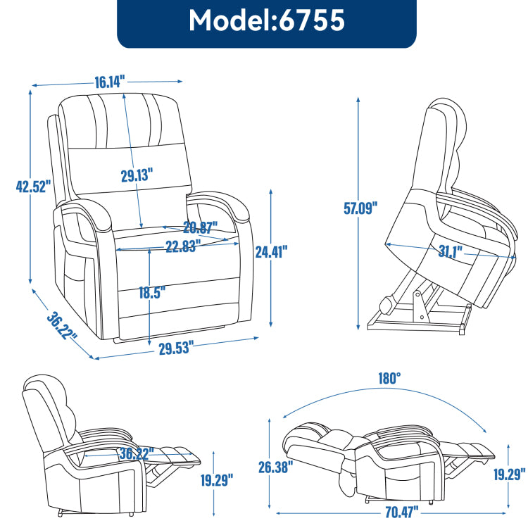 Power Grey Chenille Lift Recliner Chair Dual Motor Infinite Position Up To 350 Lbs With Solid Wood Armrests, Heat Massage And Heavy Duty Motion Mechanism