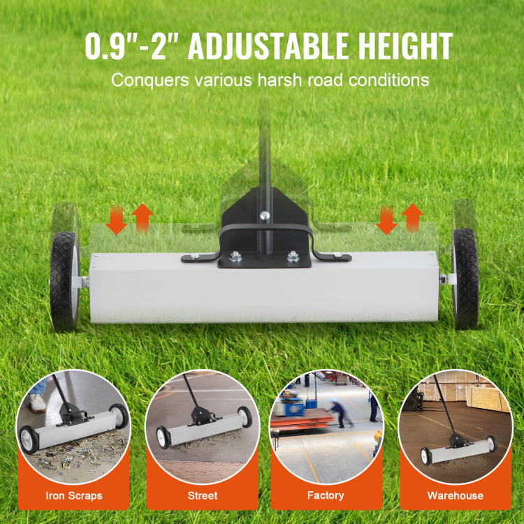 50Lbs Rolling Magnetic Sweeper With Wheels, Push Type Magnetic Pick Up Sweeper, 24 Inch Large Magnet Pickup Lawn Sweeper With Telescoping Handle, Easy Cleanup Of Workshop Garage Yard